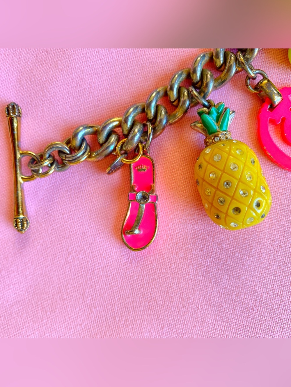 Juicy Couture Bracelet Charm Neon Tropical Beach Hawaii Palmtree Hotpink Miami - Picture 4 of 10